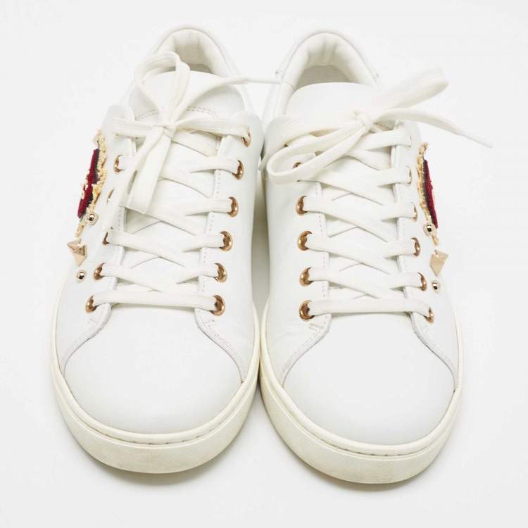 Pre Owned Dolce & Gabbana White Leather Embellished Portofino Sneakers Size 39