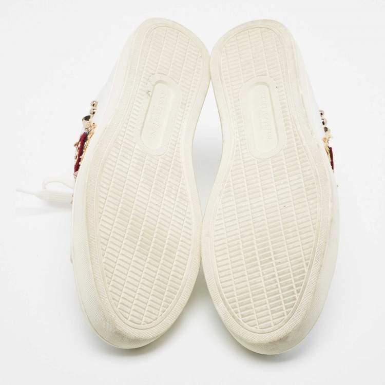 Pre Owned Dolce & Gabbana White Leather Embellished Portofino Sneakers Size 39