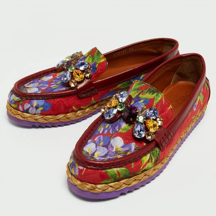 DOLCE&GABBANA★素敵！Crystal-embellished brocade loafers Dolce & Gabbana Multicolor Brocade Fabric and Leather