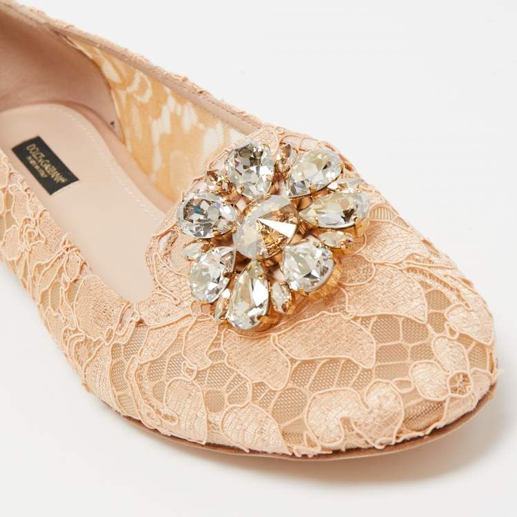 Pre Owned Dolce & Gabbana Orange Lace and Mesh Bellucci Ballet Flats Size 41