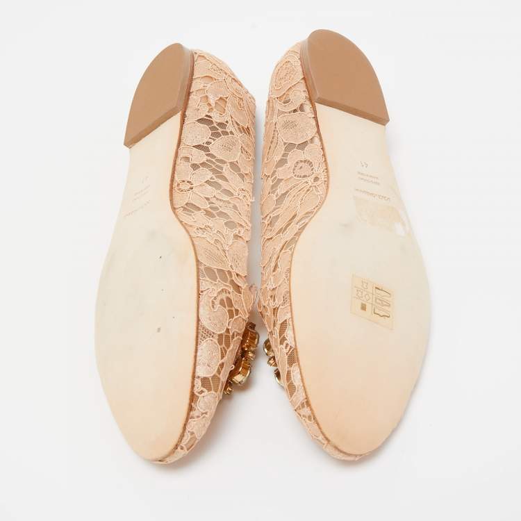 Pre Owned Dolce & Gabbana Orange Lace and Mesh Bellucci Ballet Flats Size 41