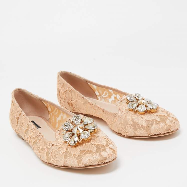 Pre Owned Dolce & Gabbana Orange Lace and Mesh Bellucci Ballet Flats Size 41
