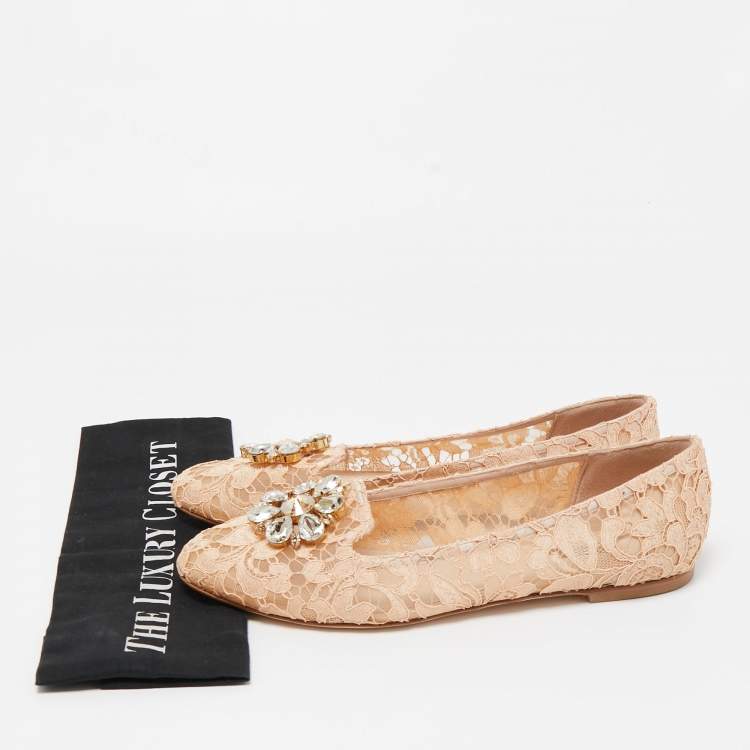 Pre Owned Dolce & Gabbana Orange Lace and Mesh Bellucci Ballet Flats Size 41