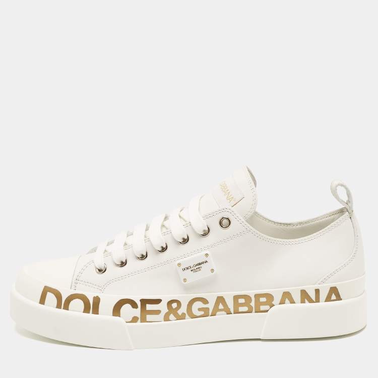 スニーカー DOLCE&GABBANA WHITE/GOLD PORTOFINO SNEAKERS Dolce & Gabbana White/Gold Leather Portofino Sneakers Size