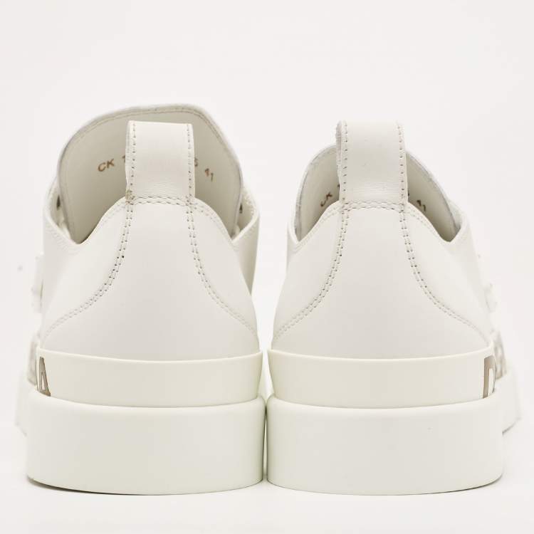 Pre Owned Dolce & Gabbana White/Gold Leather Portofino Sneakers Size 41 