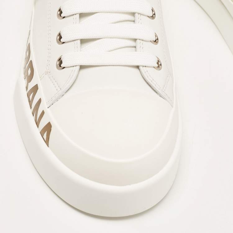 Pre Owned Dolce & Gabbana White/Gold Leather Portofino Sneakers Size 41 
