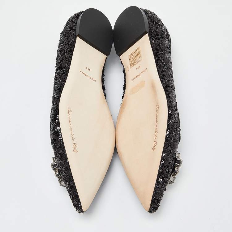 مملوكة مسبقًا Dolce & Gabbana Black Sequins Crystal Embellished Ballet Flats Size 38.5