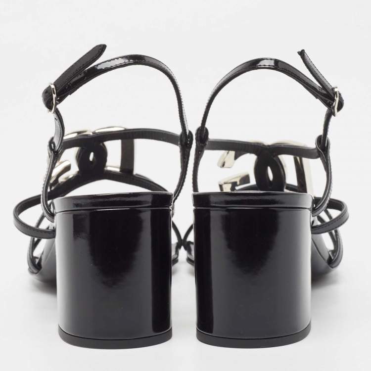 مملوكة مسبقًا Dolce & Gabbana Black Patent Slingback Block Heel Sandals Size 37.5