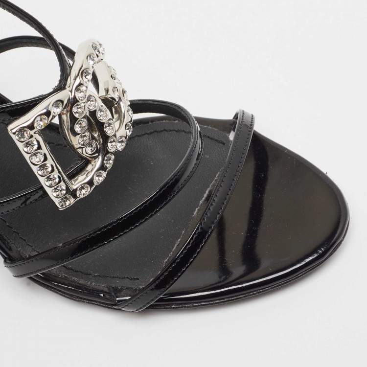 مملوكة مسبقًا Dolce & Gabbana Black Patent Slingback Block Heel Sandals Size 37.5