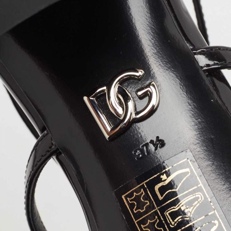 مملوكة مسبقًا Dolce & Gabbana Black Patent Slingback Block Heel Sandals Size 37.5