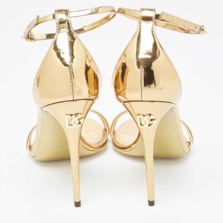 Pre Owned Dolce & Gabbana Gold Mirror Leather Ankle Strap Sandals Size 36