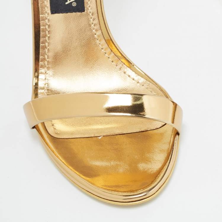 Pre Owned Dolce & Gabbana Gold Mirror Leather Ankle Strap Sandals Size 36