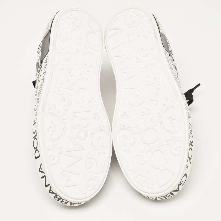 Pre Owned Dolce & Gabbana White/Black Leather Logo Print Portofino Low Top Sneakers Size 37.5
