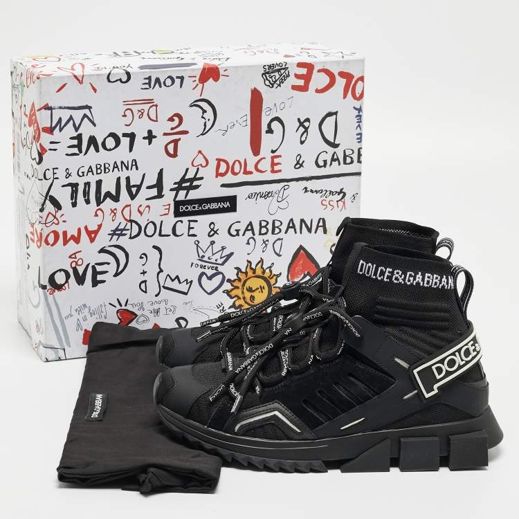 Pre Owned Dolce & Gabbana Black Suede and Leather Sorrento High Top Sneakers Size 39.5