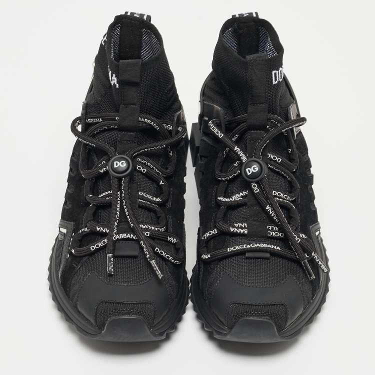 Pre Owned Dolce & Gabbana Black Suede and Leather Sorrento High Top Sneakers Size 39.5