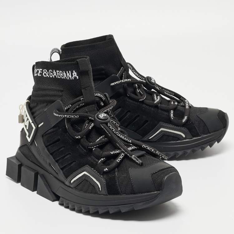 Pre Owned Dolce & Gabbana Black Suede and Leather Sorrento High Top Sneakers Size 39.5