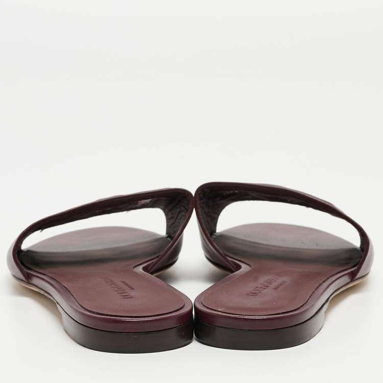 Pre Owned Dolce & Gabbana Burgundy Leather DG Cut Out Flat Slides Size 36