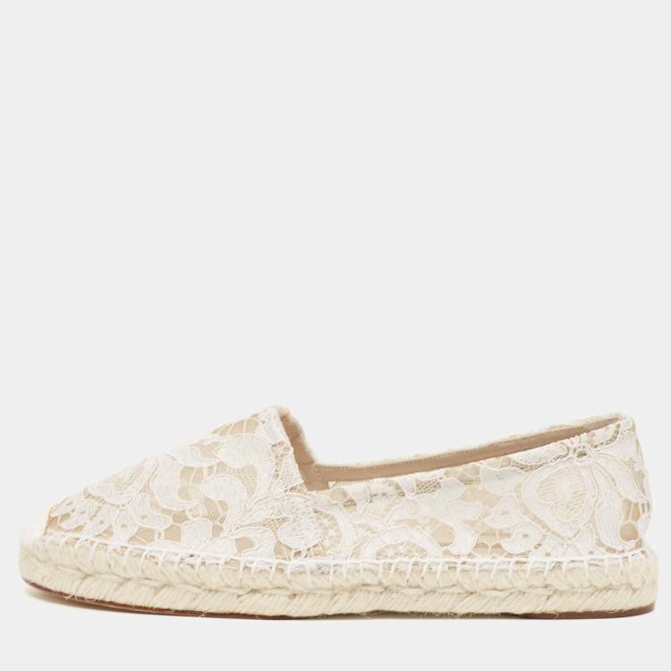 Pre Owned Dolce & Gabbana White Lace Espadrille Flats Size 37