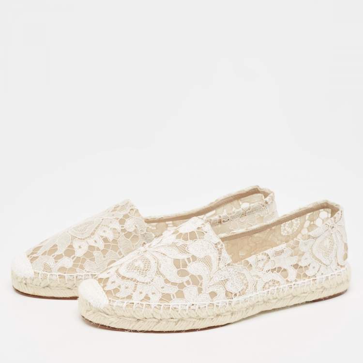 Pre Owned Dolce & Gabbana White Lace Espadrille Flats Size 37