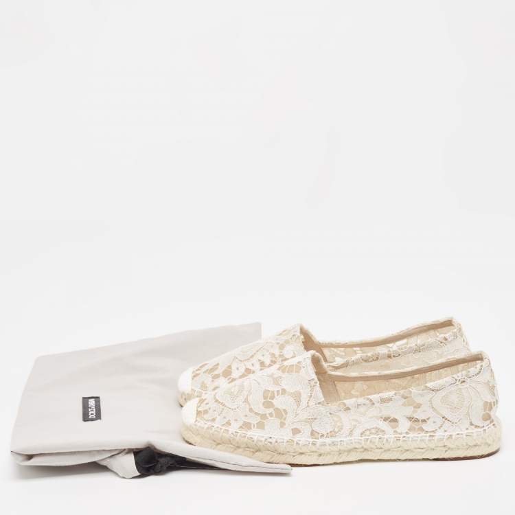 Pre Owned Dolce & Gabbana White Lace Espadrille Flats Size 37