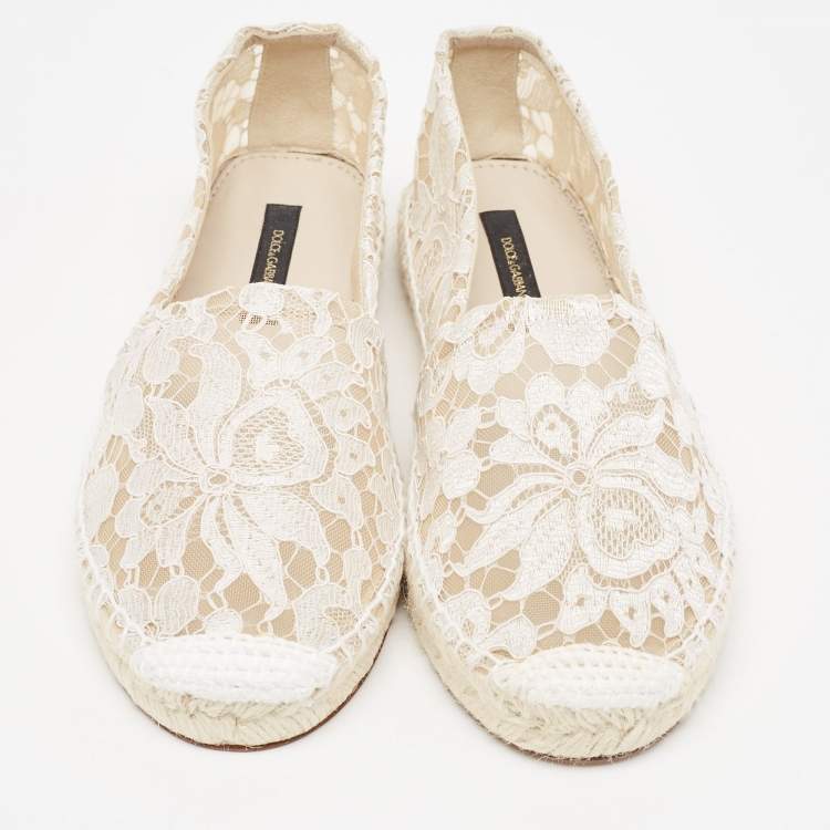 Pre Owned Dolce & Gabbana White Lace Espadrille Flats Size 37