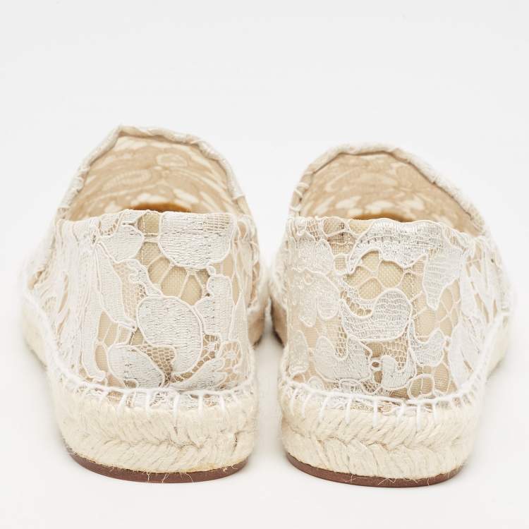 Pre Owned Dolce & Gabbana White Lace Espadrille Flats Size 37
