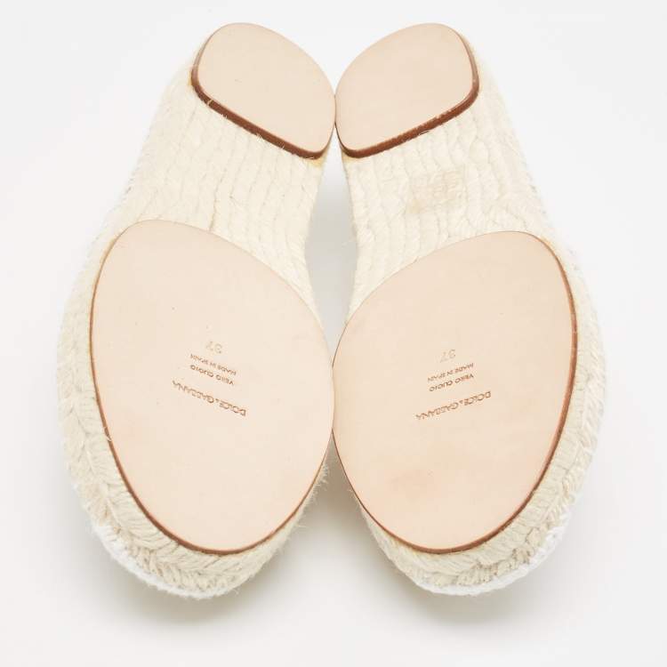Pre Owned Dolce & Gabbana White Lace Espadrille Flats Size 37