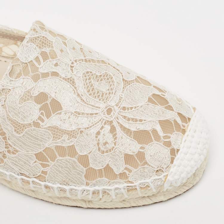 Pre Owned Dolce & Gabbana White Lace Espadrille Flats Size 37