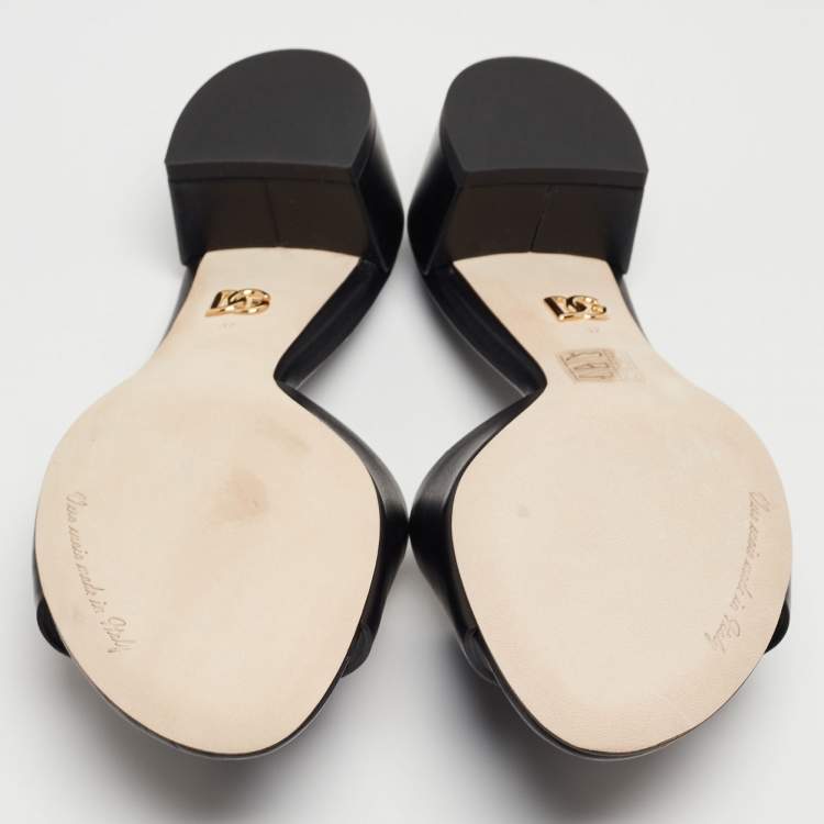 Pre Owned Dolce & Gabbana Black Leather DG Cut Out Slide Sandals Size 37