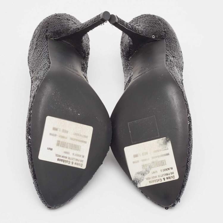 Pre Owned Dolce & Gabbana Black Sequins Round Toe Pumps Size 37.5