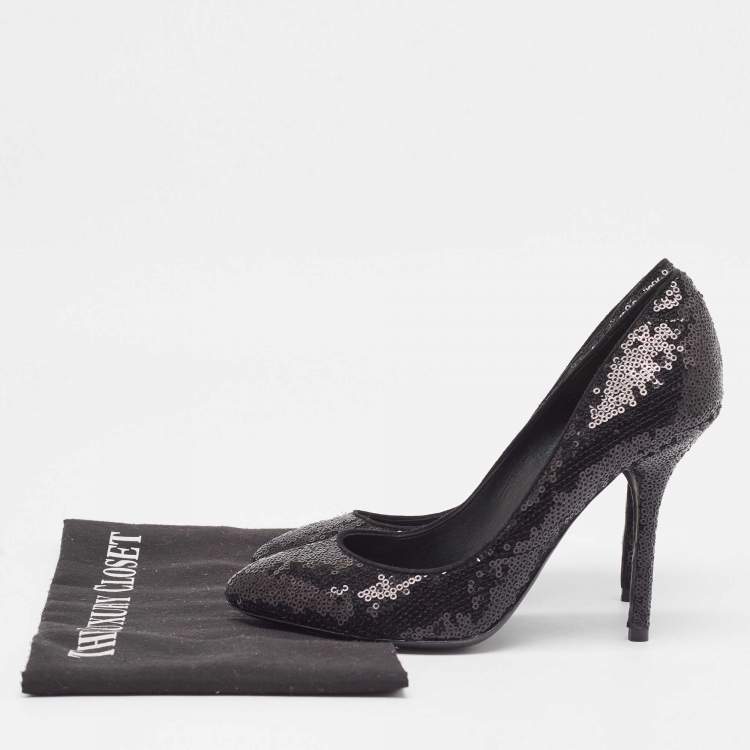 Pre Owned Dolce & Gabbana Black Sequins Round Toe Pumps Size 37.5