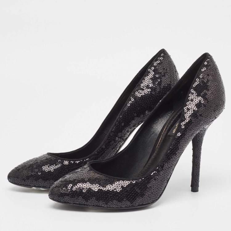 Dolce Gabbana Black Sequins Round Toe Pumps Size 37.5 Dolce Gabbana TLC