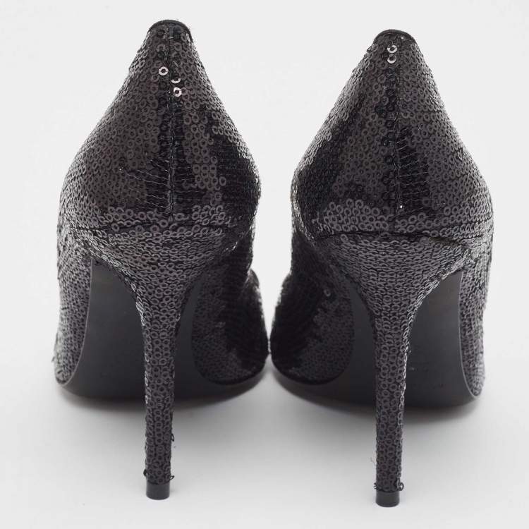 Pre Owned Dolce & Gabbana Black Sequins Round Toe Pumps Size 37.5