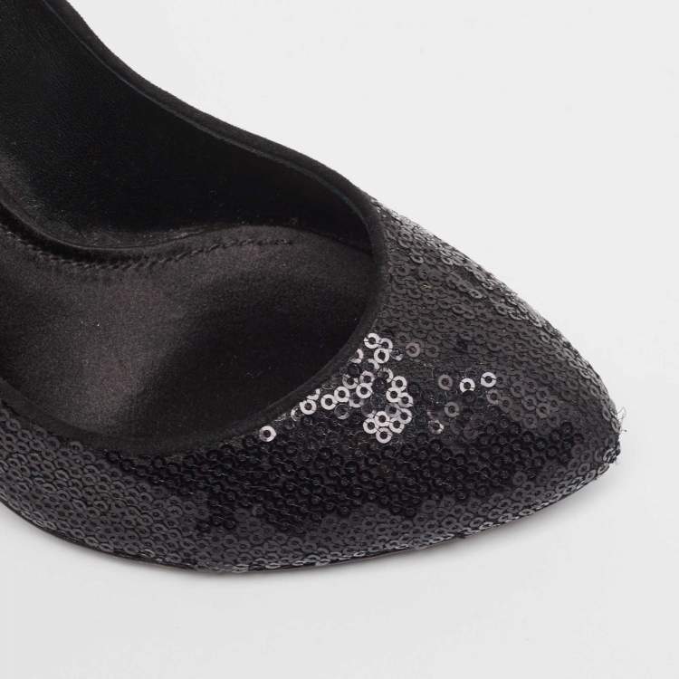 Pre Owned Dolce & Gabbana Black Sequins Round Toe Pumps Size 37.5