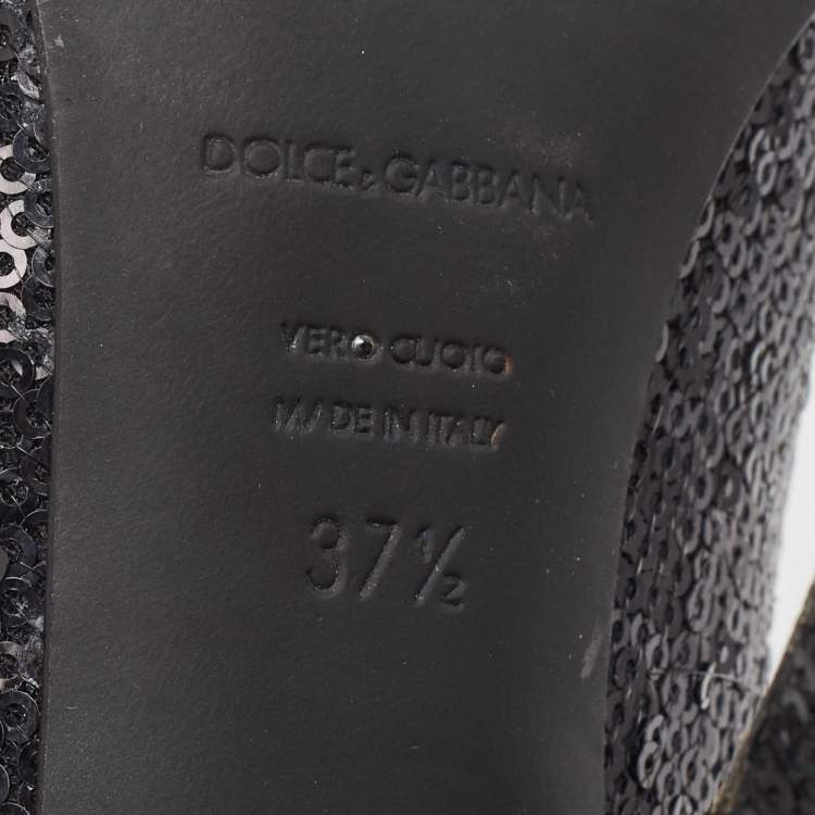 Pre Owned Dolce & Gabbana Black Sequins Round Toe Pumps Size 37.5