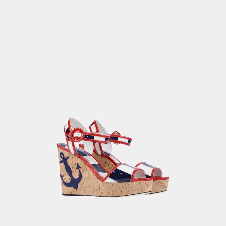 Pre Owned Dolce & Gabbana Cork and Patent Leather Wedge Sandals Size 41