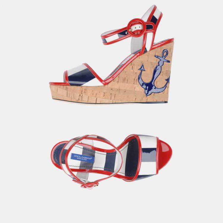 Pre Owned Dolce & Gabbana Cork and Patent Leather Wedge Sandals Size 41