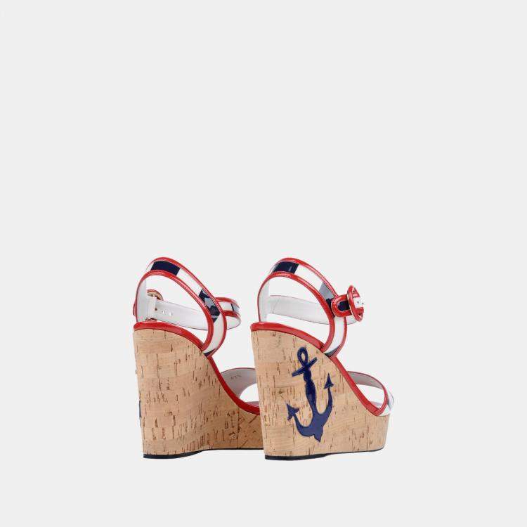 Pre Owned Dolce & Gabbana Cork and Patent Leather Wedge Sandals Size 41