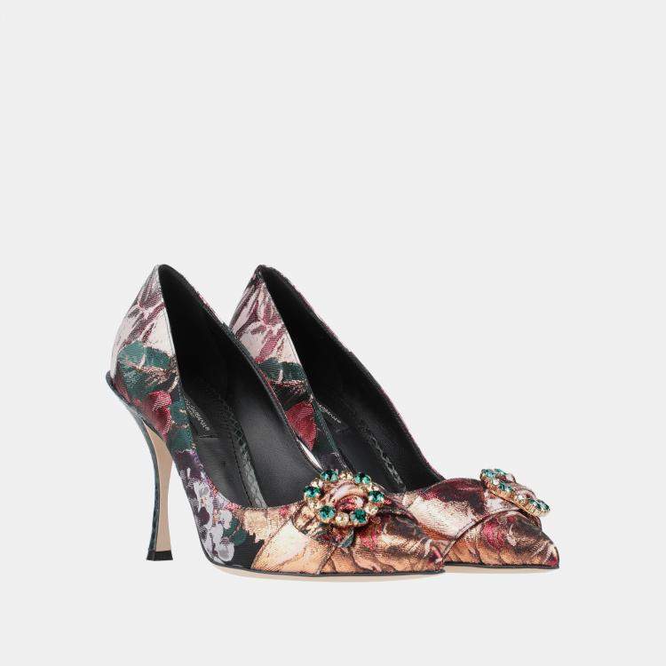 Pre Owned Dolce & Gabbana Snakeskin and Brocade Fabric Pumps Size 35.5