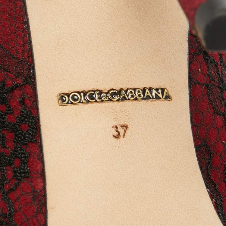 Pre Owned Dolce & Gabbana Black/Dark Red Lace and Suede Pointed Toe Pumps Size 37