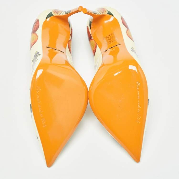 Pre Owned Dolce & Gabbana Tricolor Printed Patent Leather Pointed Toe Pumps Size 37.5