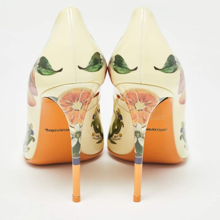 Pre Owned Dolce & Gabbana Tricolor Printed Patent Leather Pointed Toe Pumps Size 37.5
