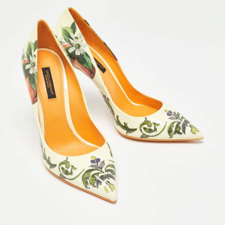 Pre Owned Dolce & Gabbana Tricolor Printed Patent Leather Pointed Toe Pumps Size 37.5