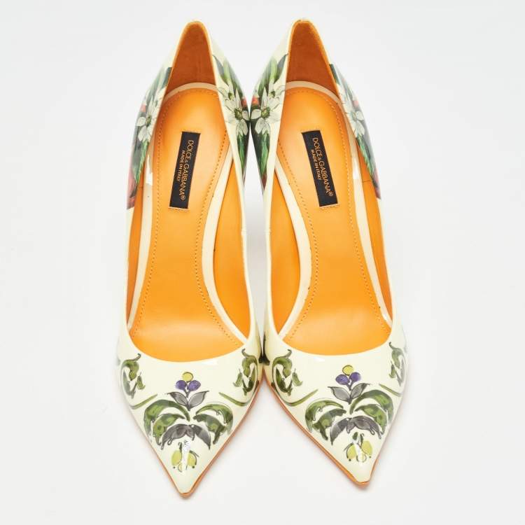 Pre Owned Dolce & Gabbana Tricolor Printed Patent Leather Pointed Toe Pumps Size 37.5