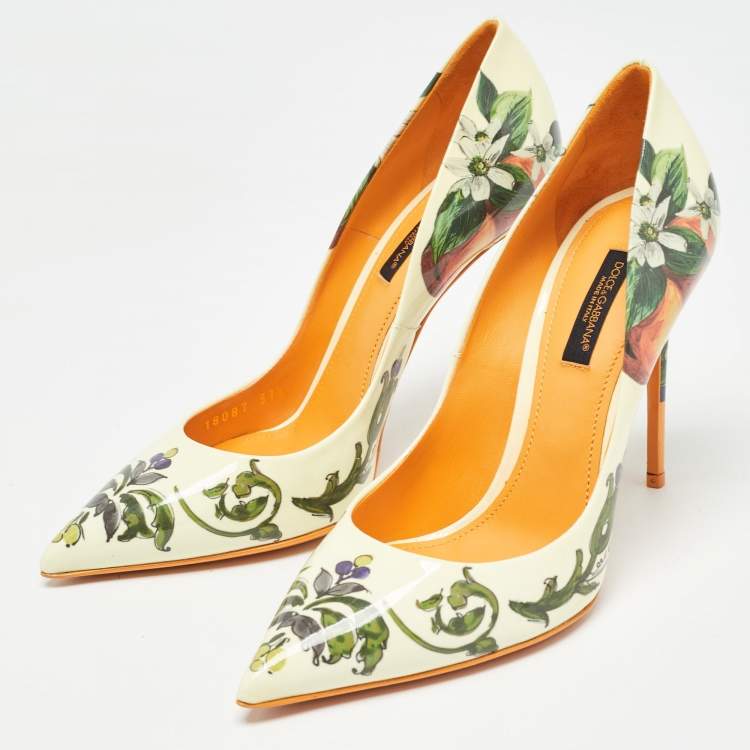 Pre Owned Dolce & Gabbana Tricolor Printed Patent Leather Pointed Toe Pumps Size 37.5