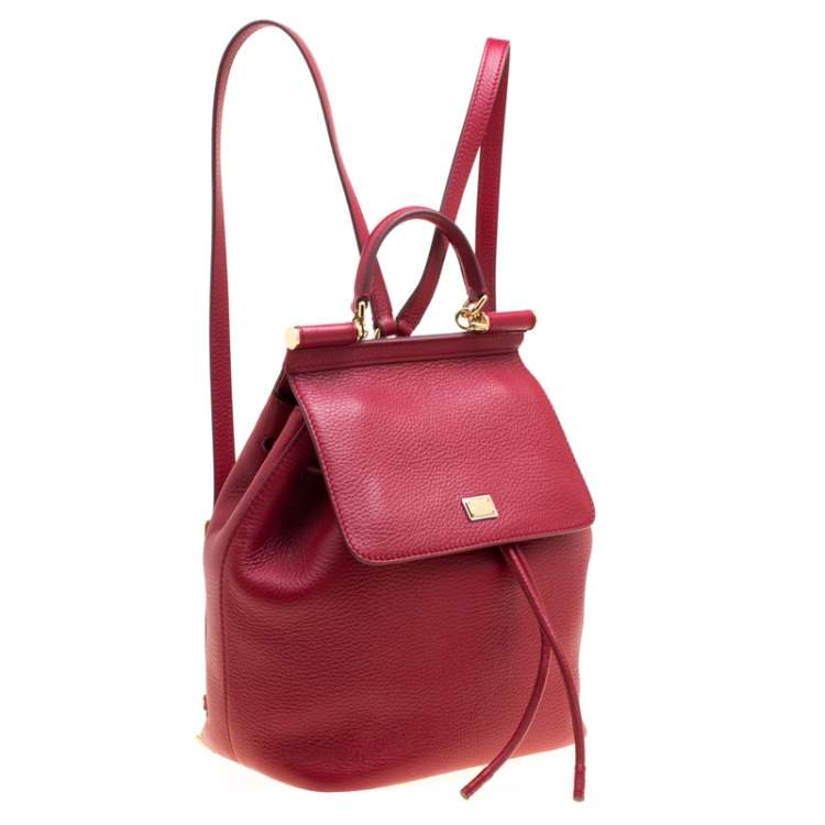 Pre Owned Dolce and Gabbana Red Leather Sicily Backpack