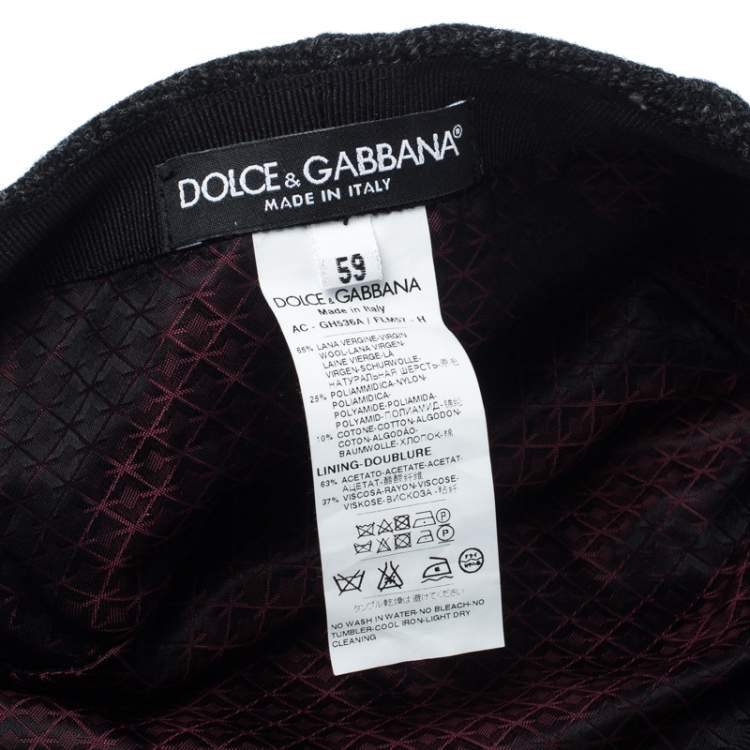 Pre Owned Dolce & Gabbana Grey Floral Embroidered Tweed Flat Cap 