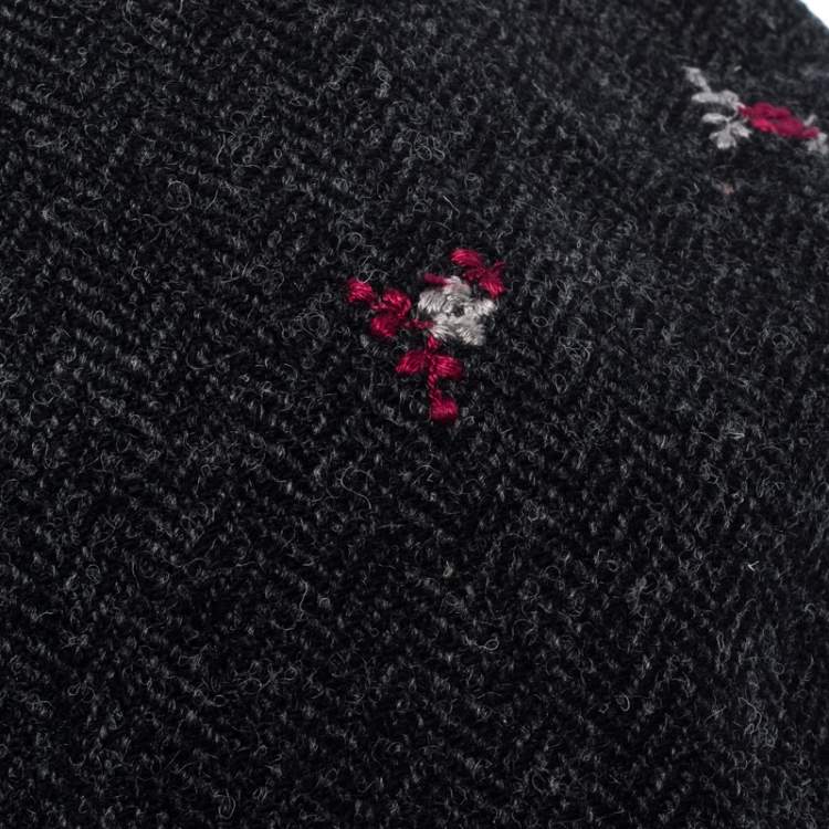 Pre Owned Dolce & Gabbana Grey Floral Embroidered Tweed Flat Cap 
