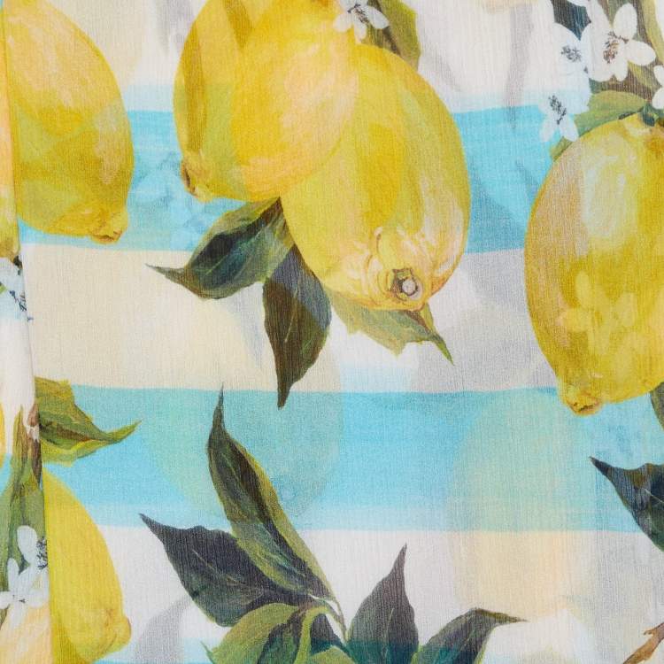 Pre Owned Dolce & Gabbana Blue Lemon Print Silk Georgette Stole 