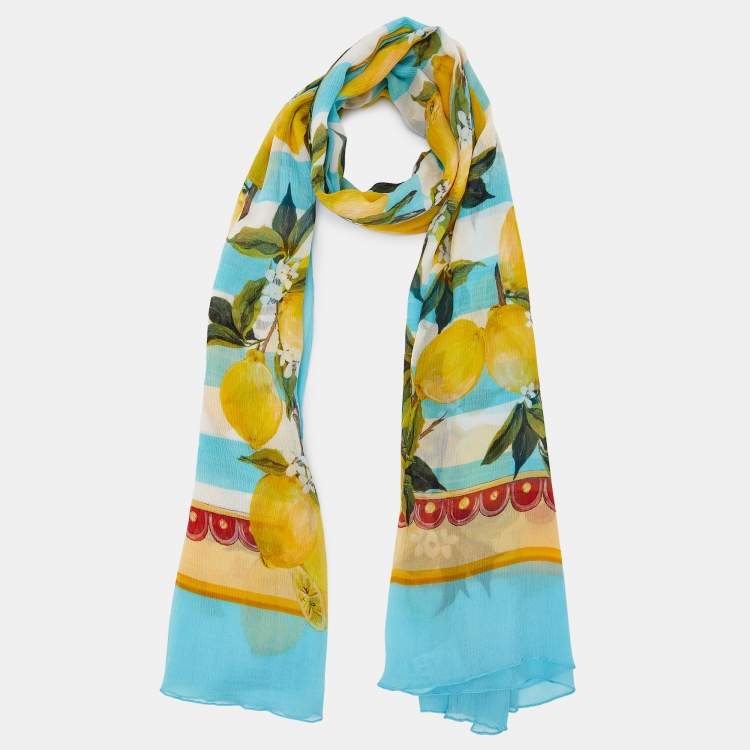 Pre Owned Dolce & Gabbana Blue Lemon Print Silk Georgette Stole 